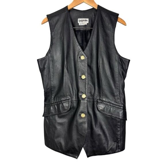 Vintage Bagatelle Black 100% Cow Leather Vest with Brushed Gold Hardware Size L - Picture 2 of 13